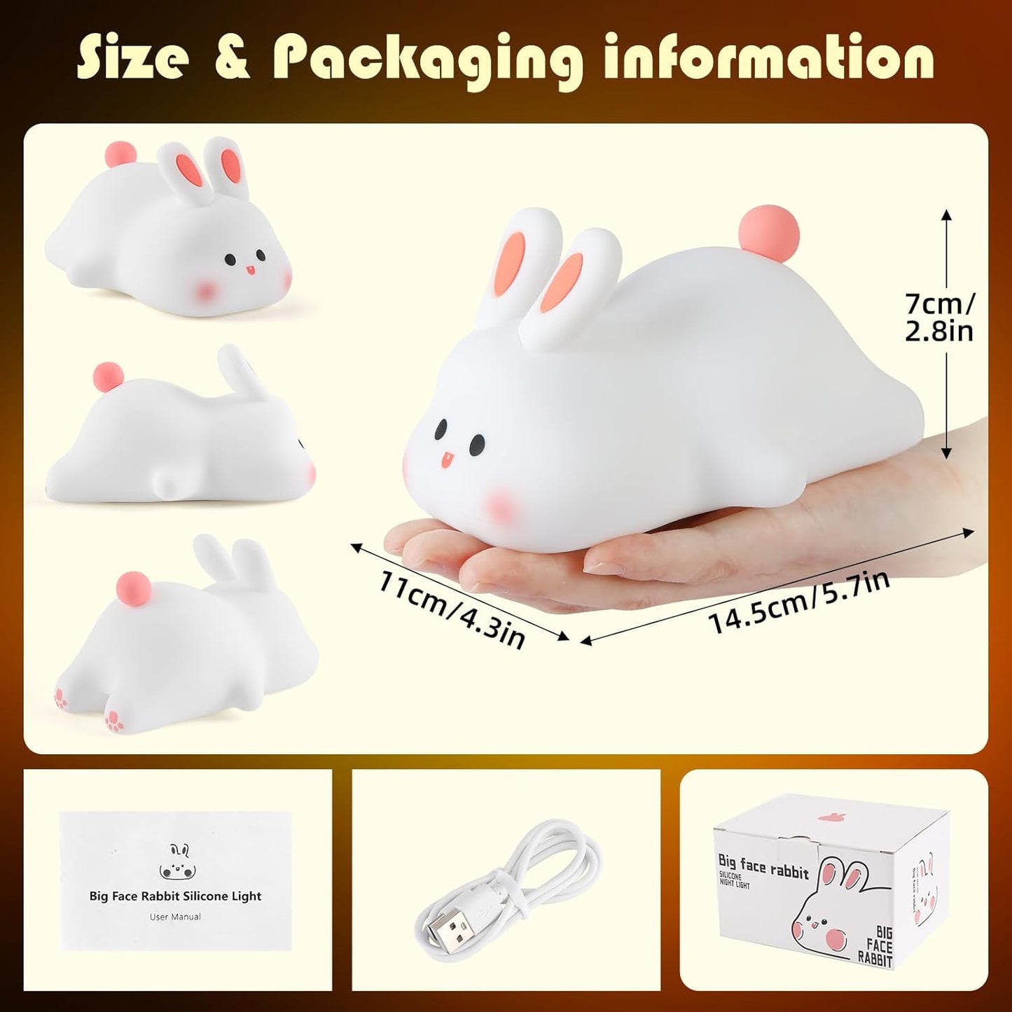 YISUN Bunny Night Light, Cute Silicone Nightlight for Baby Toddler, Rechargeable LED Nursery Lamp with Timer, 3 Level Dimmable Soft Squishy Night Lamp Gift for Bedroom Kids Room Decor