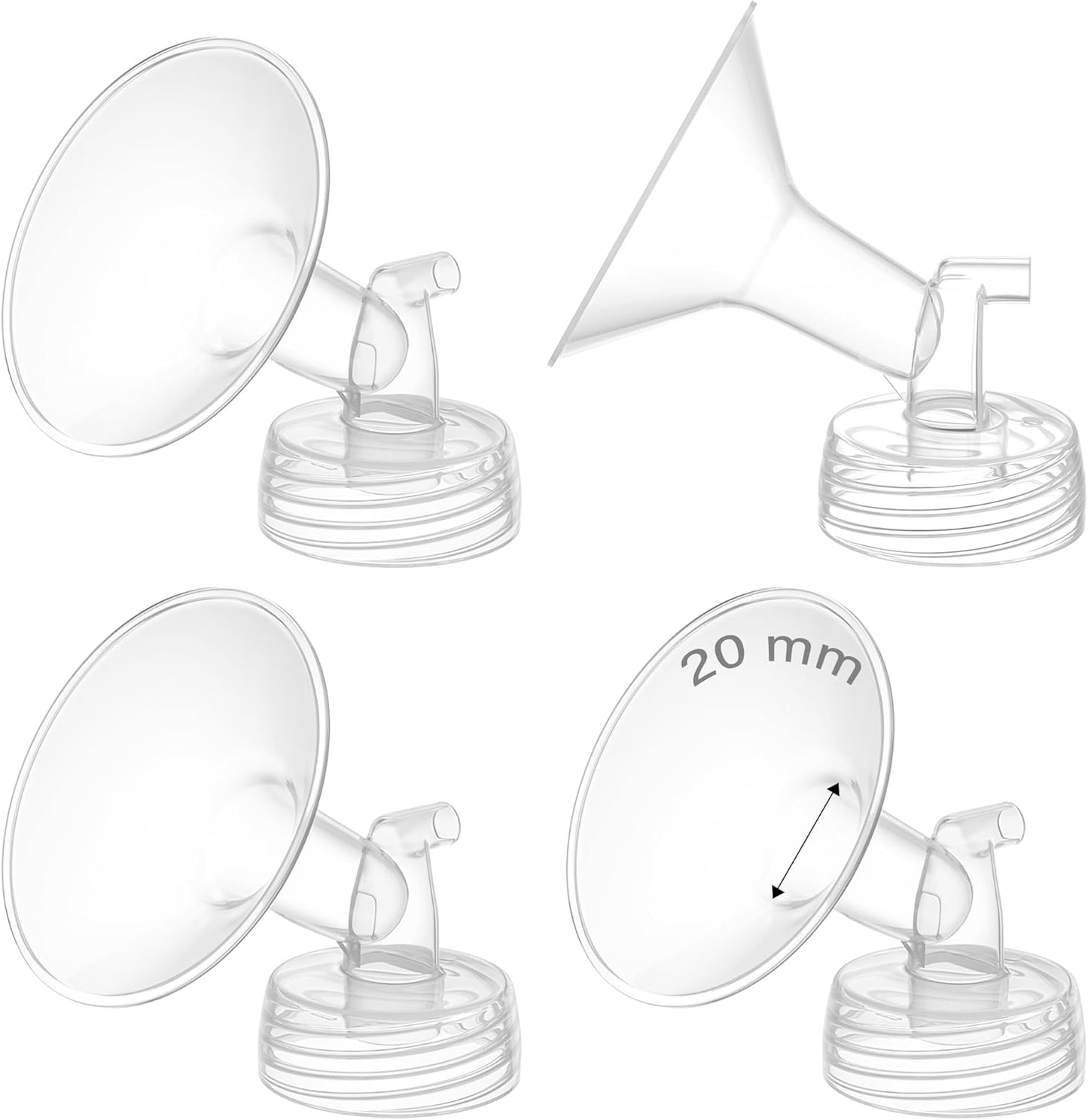 4PCS 20mm Breast Pump Flanges, Compatible with Spectra S1/S2/9Plus/Synergy Gold, Motif Luna, Wide-Mouth Bottle Fit, Breast Pump Accessories