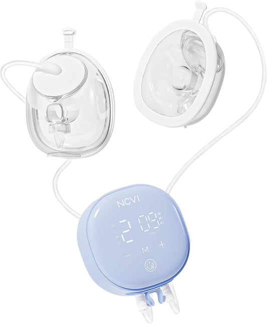 NCVI Wearable Breast Pump Hands Free with 21/24mm Flange, Portable Breastfeeding Pump with Motor Buckle for Travel & Work Equipped with Third-Generation Anti-Spill Collection Cups (On-The-Go Size)