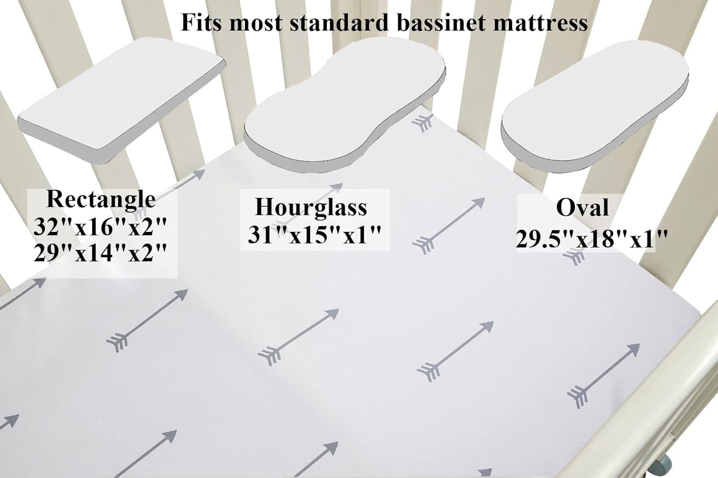 Bassinet Sheet Set 2 Pack Satin Ultra Soft Silk Fit for Rectangle, Hourglass, Oval Bassinet Mattress Protect for Baby Hair and Skin Cradle or Bassinet Sheets, Arrows & Stars