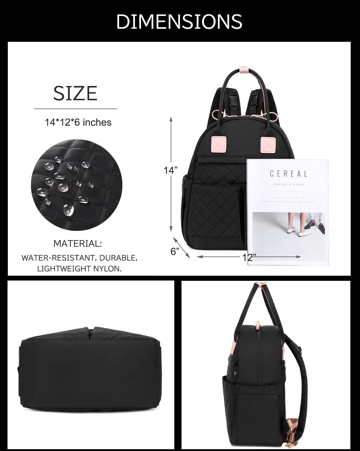 18 Pockets Large Diaper Bag Backpack with Waterproof Pockets and Stroller Buckle, Convertible Baby Bag (Black-pink, Medium)