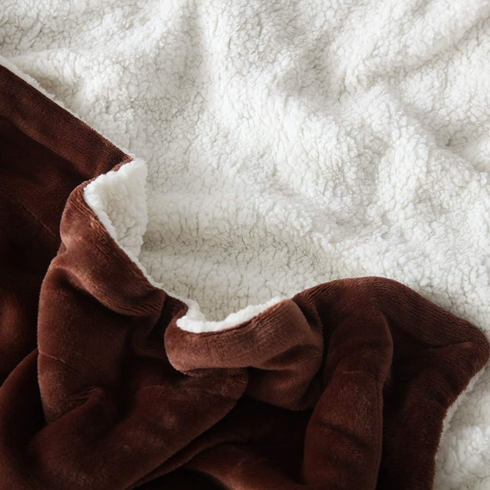 NANPIPER Fleece Throw Blanket Reversible Sherpa Flannel Blanket Super Soft Fuzzy Plush Microfiber (90"x90" Brown) Queen