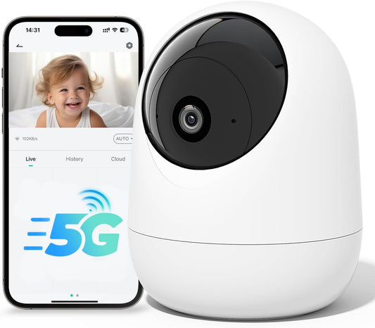 Rraycom Indoor Camera 5G&2.4G,2K Pan/Tilt Security Camera for Baby Monitor w/Cry Detection, Dog Camera w/Motion Detection, Human/Pet Auto Tracking,2-Way Audio, Night Vision,Siren,Works w/Alexa