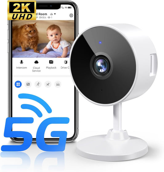 [5G & 2.4G] 2K Indoor Security Cameras for Home Security, AI Voice Change for 2-Way Talk, Motion Detection, Night Vision, 24/7 SD Recording/Cloud Storage, Baby Monitor/Dog/Pet Camera with Phone App
