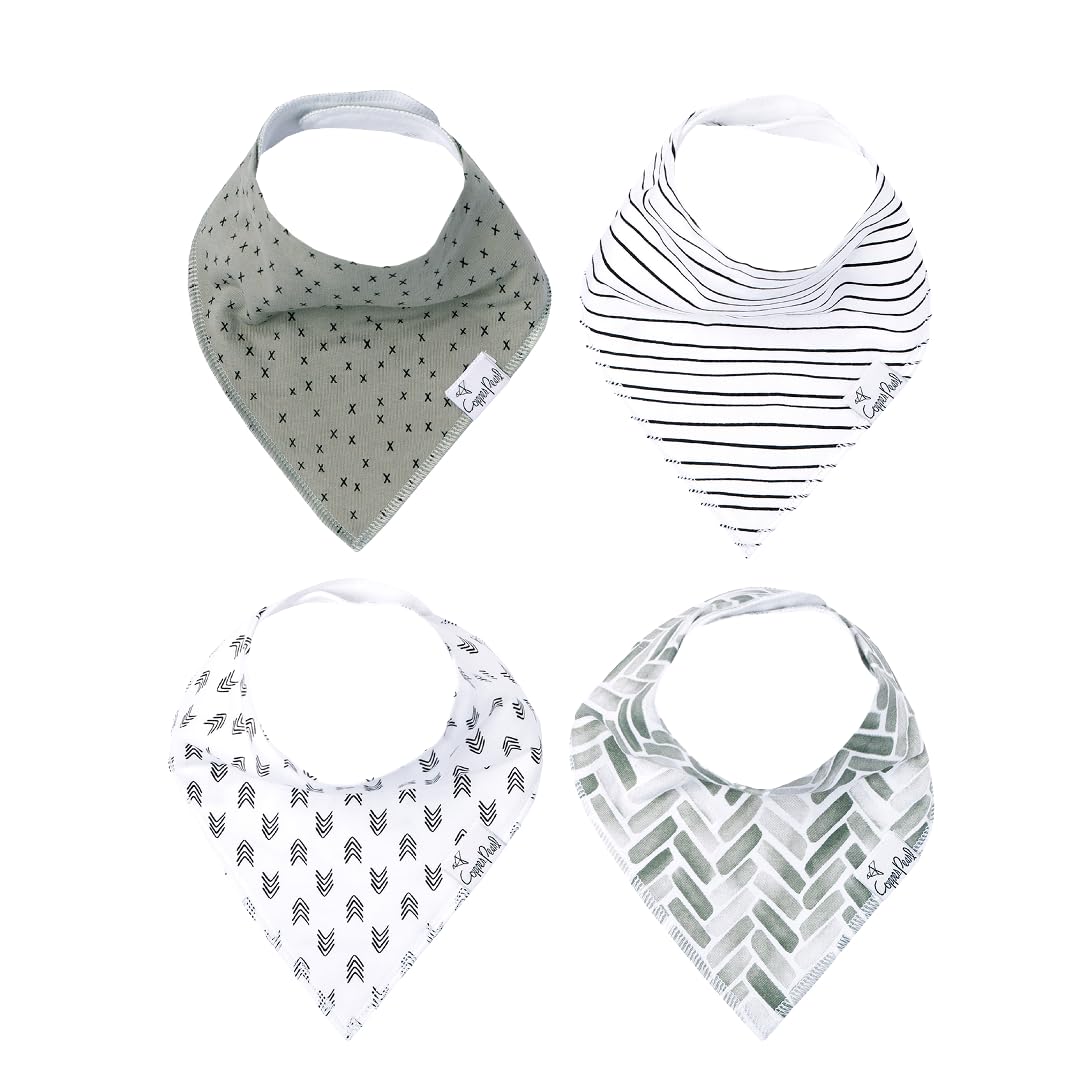 Copper Pearl 4 Pack Soft Cotton Baby Bibs for Drooling and Teething, Absorbent Drool Bibs for Baby Girl and Boy, Adjustable to Fit Newborns to Toddlers, Tons of Styles (Alta Set)