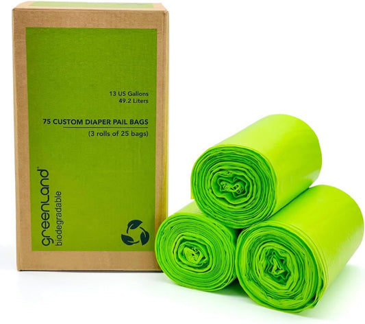 Greenland Biodegradable Diaper Pail Bags Compatible with Ubbi – Lemon Scented (75 Bags, 13 Gallons)