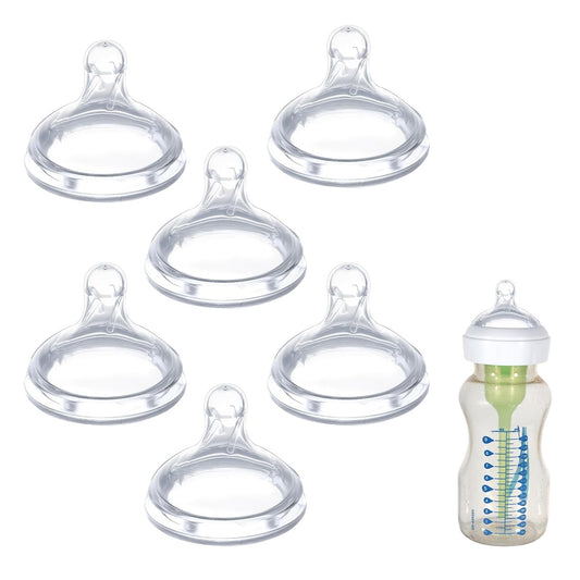 6 Pack Replacement Nipples Compatible with Dr Brown Wide Bottle, Silicone Nipples for Bottle, BPA-Free, Durable and Soft Nipple (S, Slow Flow)
