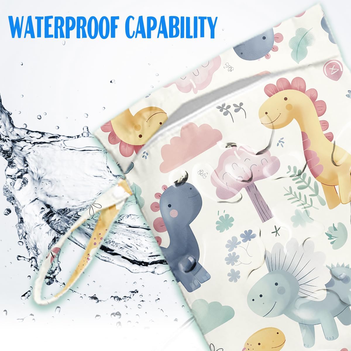 Wet Bag for Baby Swimsuit Dirty Clothes Diaper Yoga Gym, Wet Dry Bag, Beach Vacation Essential for Baby Travel Poor Swiming Bathing Toddler Diapers (Dinosaur 2)