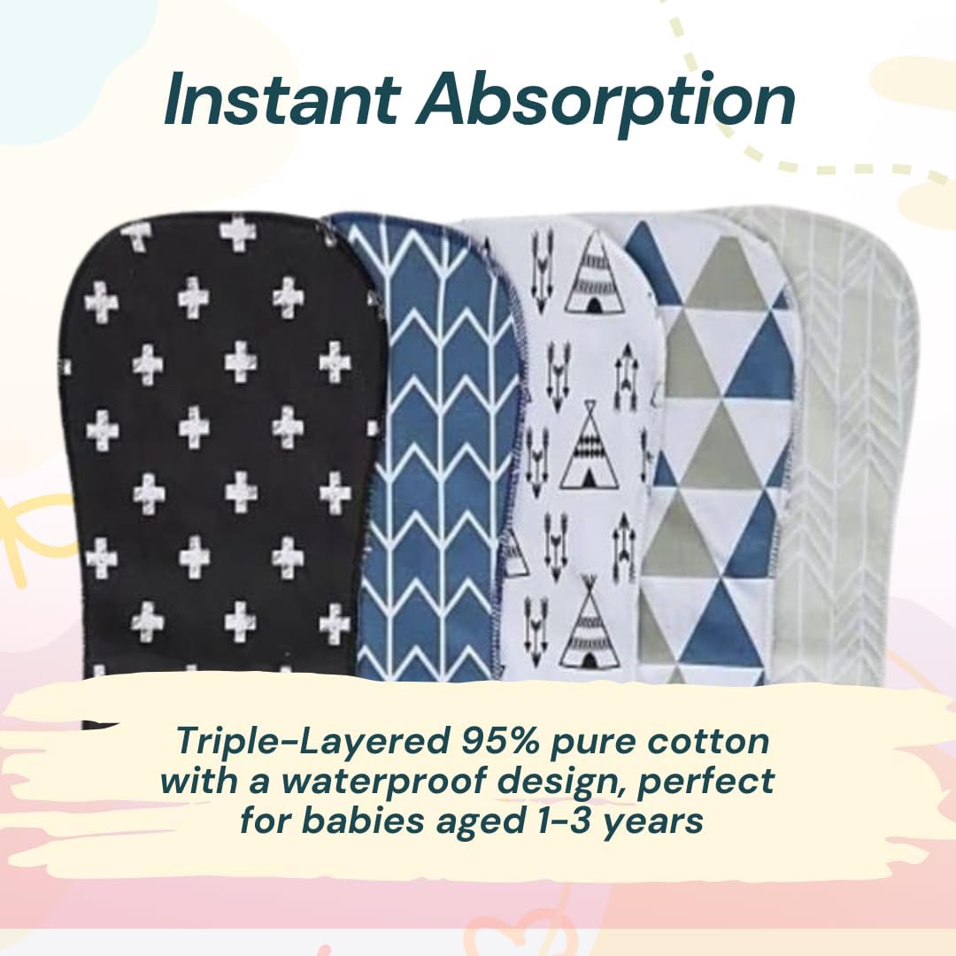 Blessique Burp Cloths Baby 5 Pieces,Waterproof Spill Proof Function, Essentials, Registry Items, Face Cloth, Face Cloth Boy Girl, Panales De para Bebes Stuff (Blue-Blackish)