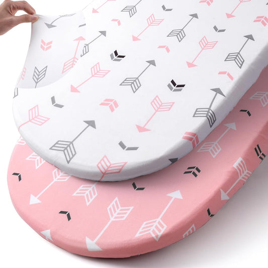 Stretch Fitted Bassinet Sheet Set BROLEX 2 Pack Cradle Sheets for Bassinet Pad/Mattress,Unisex Boys Girls,Ultra Soft,Pink Arrow