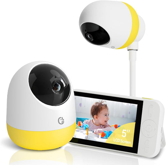Ellie Pro Baby Monitor with Camera and Audio,5'' IPS 2K UHD Resolution,6000mAh Battery, Remote Pan-Tilt-5X Zoom, 2-Way Talk,No WiFi, Night Vision, Virtual Fence 24hr Play Back and 1000ft Range