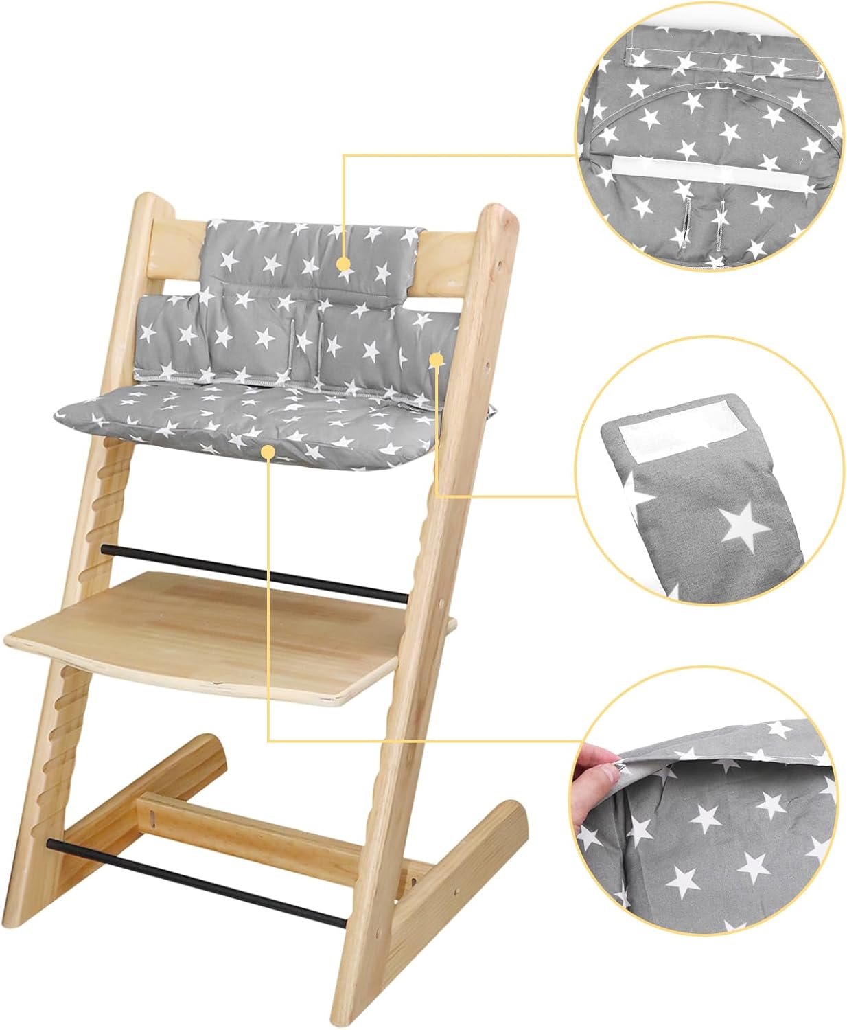 For Tripp Trapp High Chair Cushion, Soft And Comfortable For Tripp Trapp High Chair Cushion, For Tripp Trapp Cushion Set Makes It Safer And More Comfortable For Baby To Sit On (Grey Star Pattern)