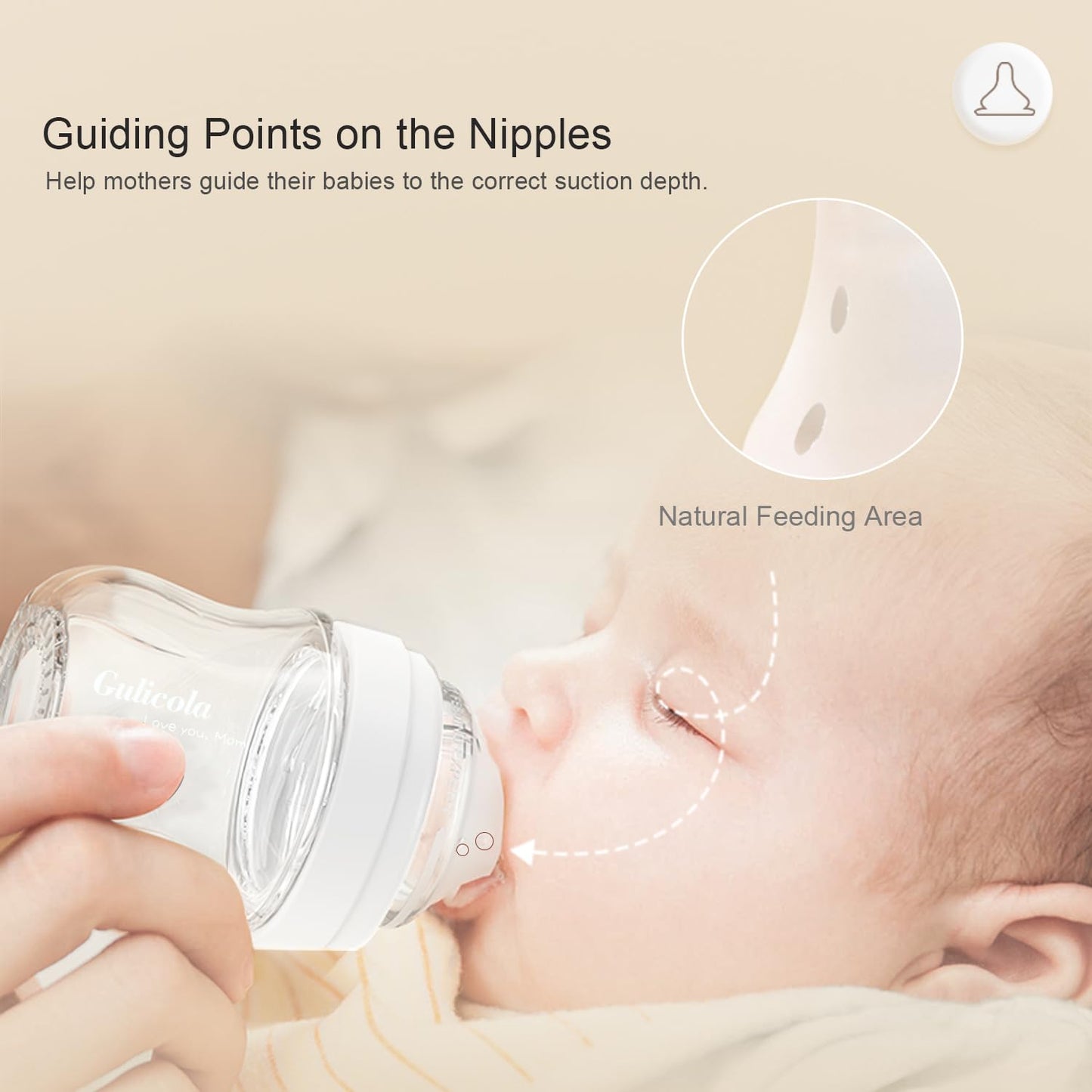 Gulicola Natural Glass Baby Bottle for Breastfed Babies, Anti-Colic Baby Bottle Set with Medium Flow Nipple, 3 Months +, 8 oz, 2 Pack - Pink