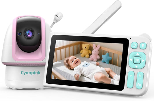 Video Baby Monitor, 2000ft Long Range, Enhanced Signal Stability, No WiFi, 5" HD Screen, 5000mAh, 1080p Camera, Super Clear Night Vision, Pan-Tilt-Zoom, 2-Way Audio, AI Cry & Motion Alarm