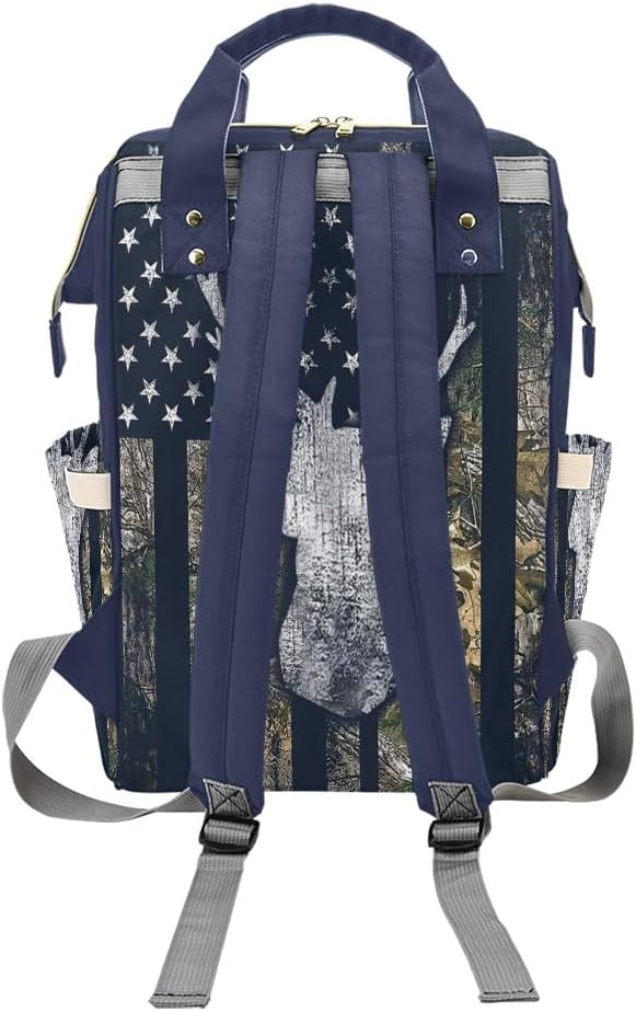 American Flag Camo Deer Blue Diaper Bags with Name Waterproof Mummy Backpack Nappy Nursing Baby Bags Gifts Tote Bag for Women