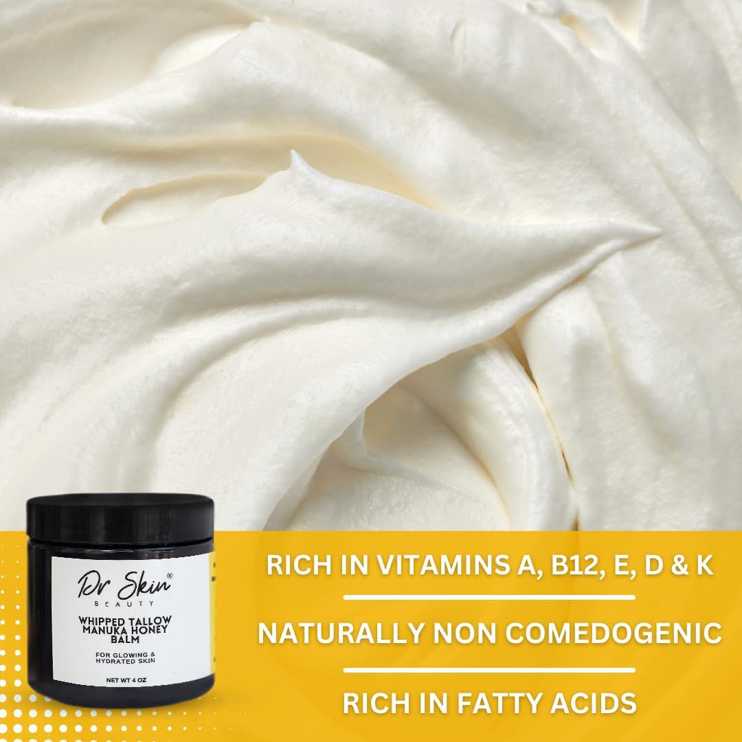 Whipped Beef Tallow and Manuka Honey Balm, 4oz, Orange scent, Grass Fed Grass Finished Organic Face Cream, Body Lotion, and Lip Balm for psoriasis, eczema and babies