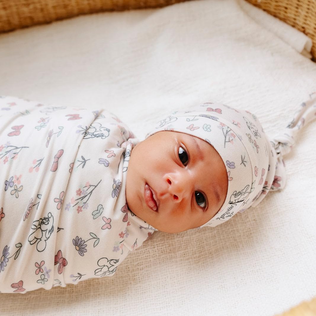 Copper Pearl Large Premium Knit Baby Swaddle Receiving Blanket Minnie Mouse's Bowquet