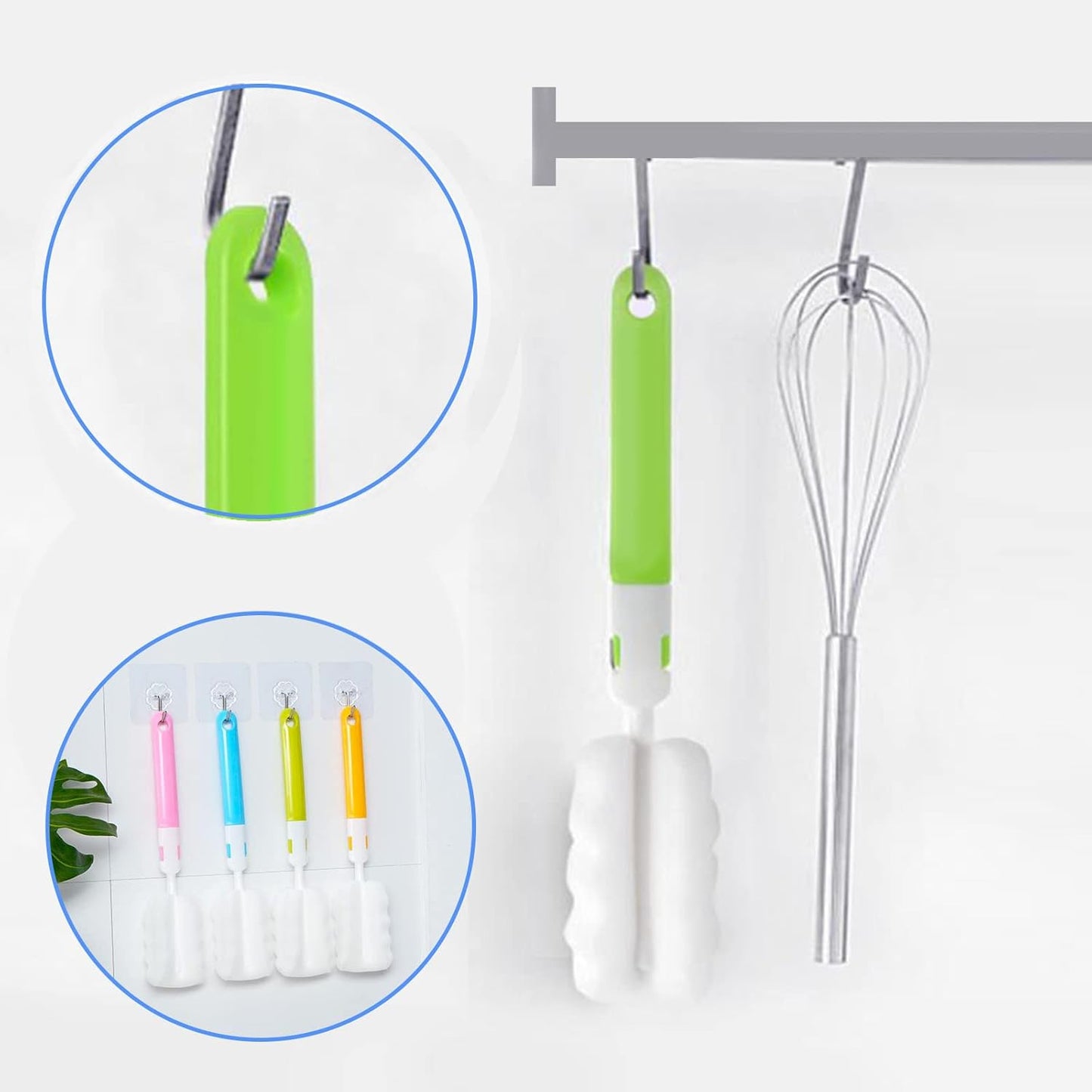 Bottle Brush 8PCS Sponge Cup Brush Set Cup Scrubber Brush Portable Long Handle Water Bottle Cleaner Brush for Baby Bottles Vacuum Flasks Mugs Glasswares (8PCS)