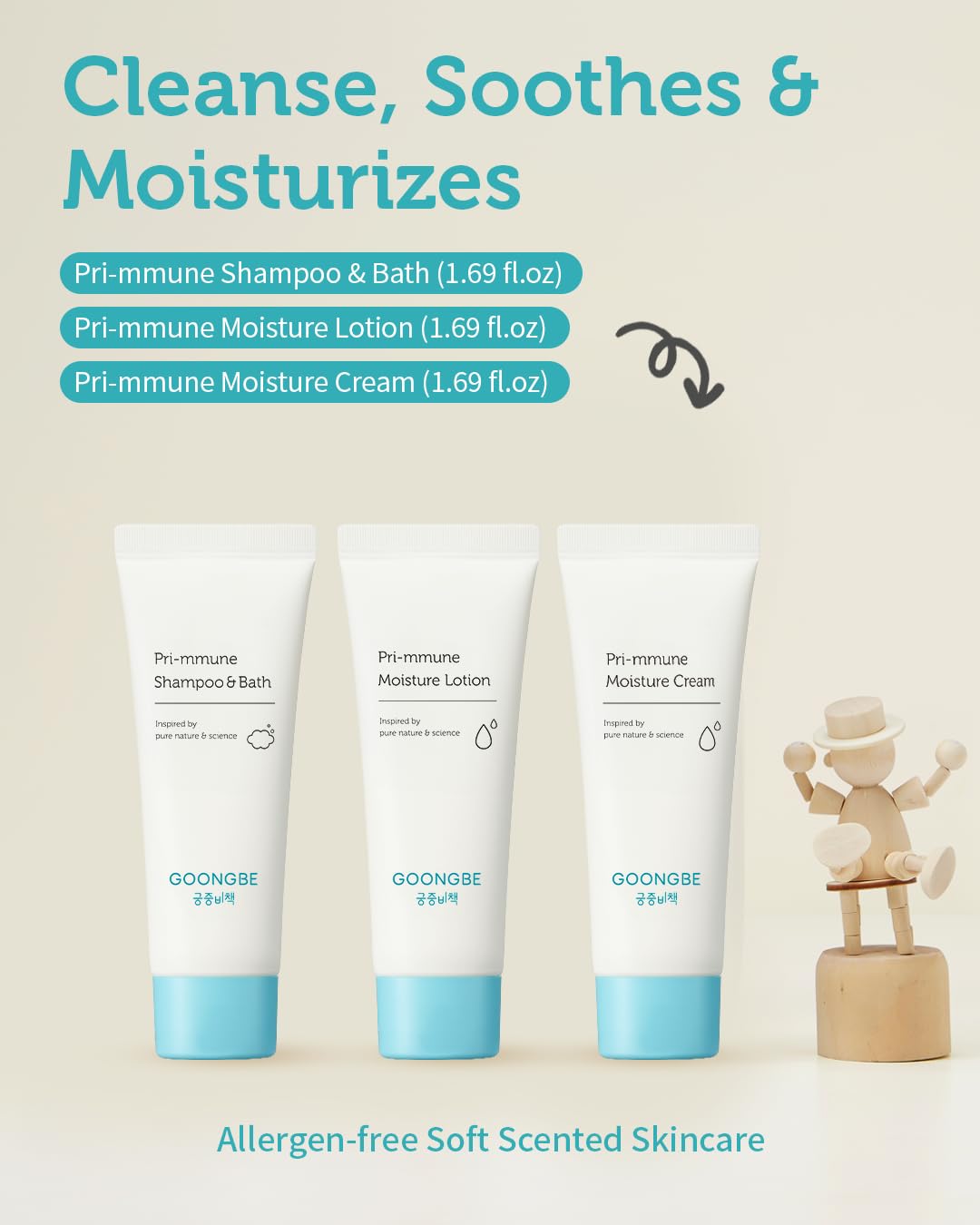 GOONGBE Baby Skincare Travel Set - Korean Baby Skincare & Bath Time Essentials - Shampoo & Bath, Moisutre Lotion, Cream - Hydrating & Nourishing, 3 Items