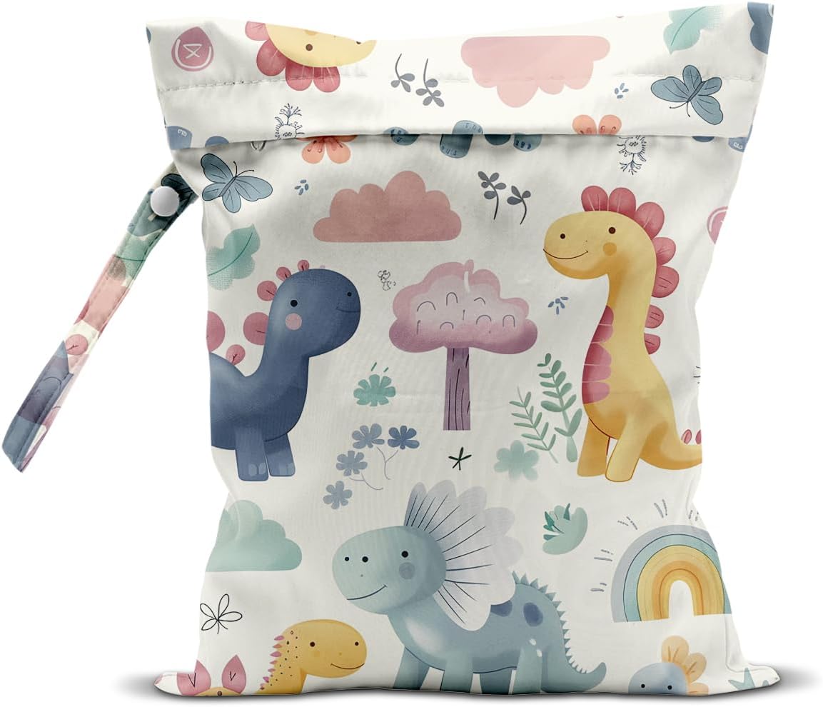 Wet Bag for Baby Swimsuit Dirty Clothes Diaper Yoga Gym, Wet Dry Bag, Beach Vacation Essential for Baby Travel Poor Swiming Bathing Toddler Diapers (Dinosaur 2)