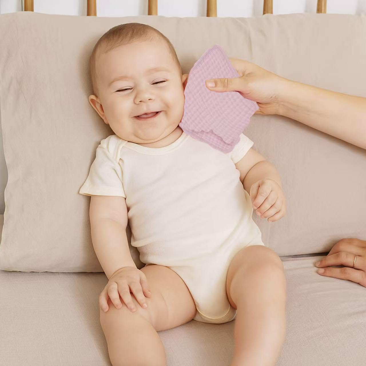 Baby Muslin Washcloths,Natural Purified Muslin Cotton Baby Wipes 6 Layer Absorbent Soft Newborn Baby Face Towel for Sensitive Skin,Baby Registry as Shower 5 Pack 10x10 inches