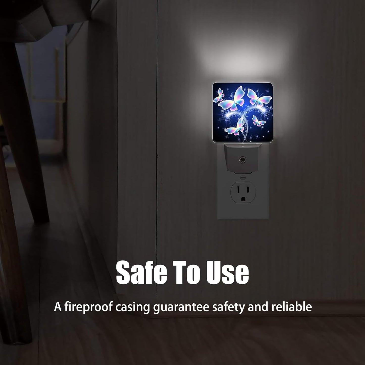 Transparent Butterfly Night Light, Glowing Firework Night Lights Plug into Wall Decor for Bedroom, Bathroom, Hallway, Kitchen, Dusk to Dawn Sensor Nightlights for Boys Girls Women Men Room Gifts