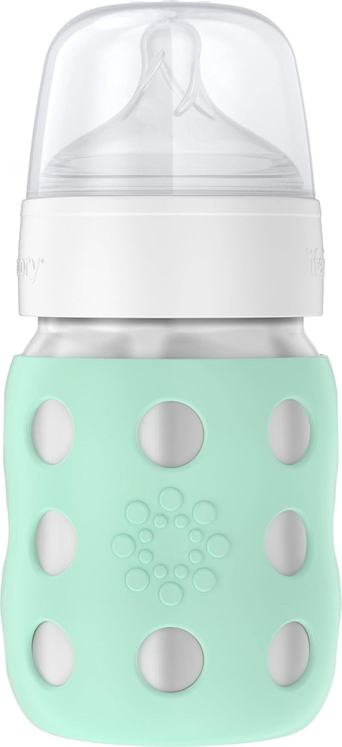 Lifefactory 8-Ounce Stainless-Steel Vacuum-Insulated Wide-Neck Baby Bottle with Stage 2 Nipple (3-6 Months) Mint, LS2211WMI4