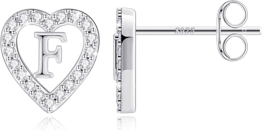 Anoup Christmas Gifts for Grandkids Girls Earrings - S925 Sterling Silver Post CZ Hypoallergenic Stud Heart Initial Earrings for Women Kids Jewelry Stocking Stuffers for Teen Girls Birthday Gifts