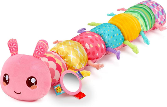 Baby Girls Toys 0-6 Month Music Animal Stuffed Caterpillar Toy for Infant 0-3 3-6 Months with Mirror Crinkle Rattle Tummy Time Sensory Toys for 3 4 5 6-12 Month Old Newborn Baby Shower Birthday Gifts