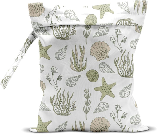 Wet Bag for Swimsuit, Beach Travel Essentials Wet Dry Bag, for Sunscreen Toiletry Dirty Clothes Yoga Gym Diaper, Friends Summer Beach Vacation Gifts. Starfish shells seaweed