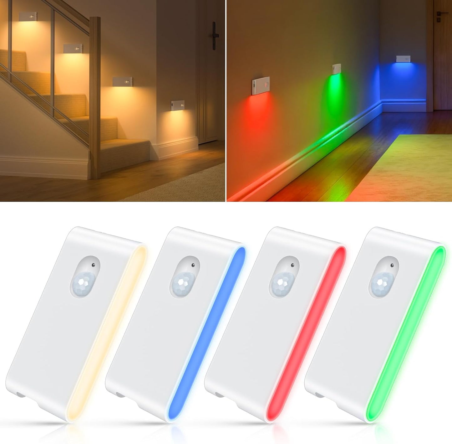 WILLED Stair Lights Indoor RGB & Warm White,Rechargeable Motion Sensor Night Light,Wireless Motion Sensor Lights Indoor for Stair,Bathroom,Hallway,Kitchen,Closet,Cabinet,Bedroom,Kids' Room