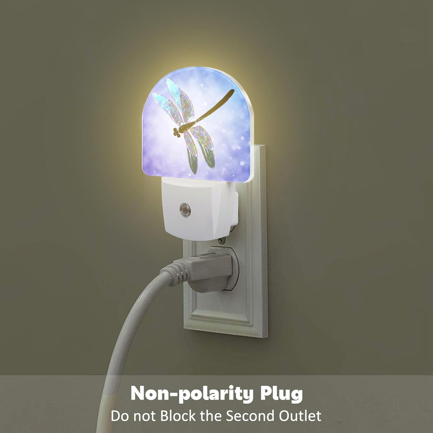 Fantasy Purple Dragonfly Night Light for Kids,Beautiful Glitter Dragonfly Night Light Plug in with Dusk to Dawn Sensor,0.5w Energy Saving Nightlight for Hallway Stairway Kitchen Bedroom