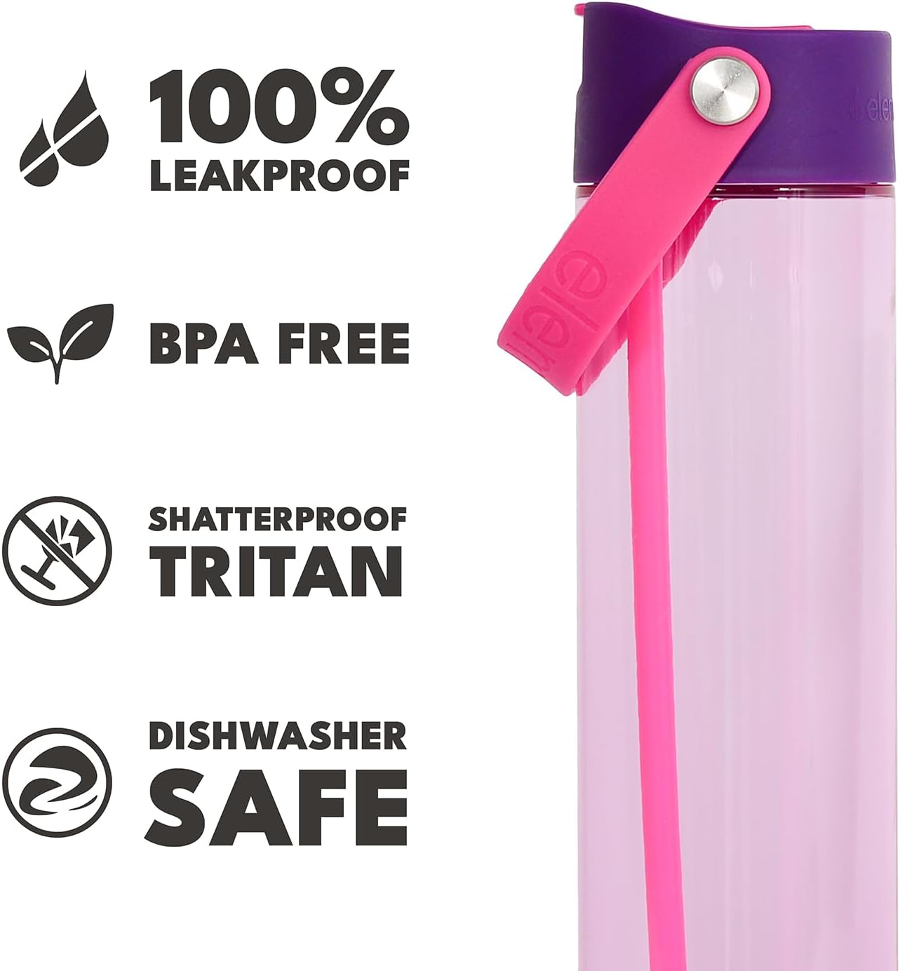 Elemental Splash Water Bottles - BPA-Free Tritan Plastic Reusable Water Bottle with Strap - Ideal for Gym and Sports Leak Proof when Spout is Closed - Berry Breeze & Cotton Candy - 26oz (2 Pack)