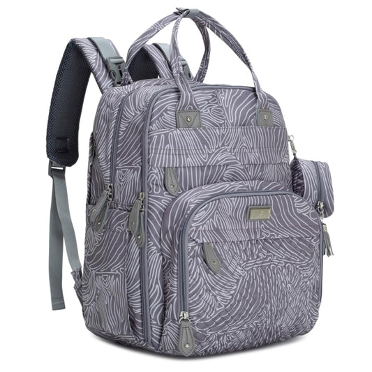 BabbleRoo Diaper Bag Backpack - Baby Essentials Travel Tote - Multi Function Water Resistant Diaper Bag, Travel Essentials Baby Bag with Changing Pad, Stroller Straps & Pacifier Case - Grey Swirls