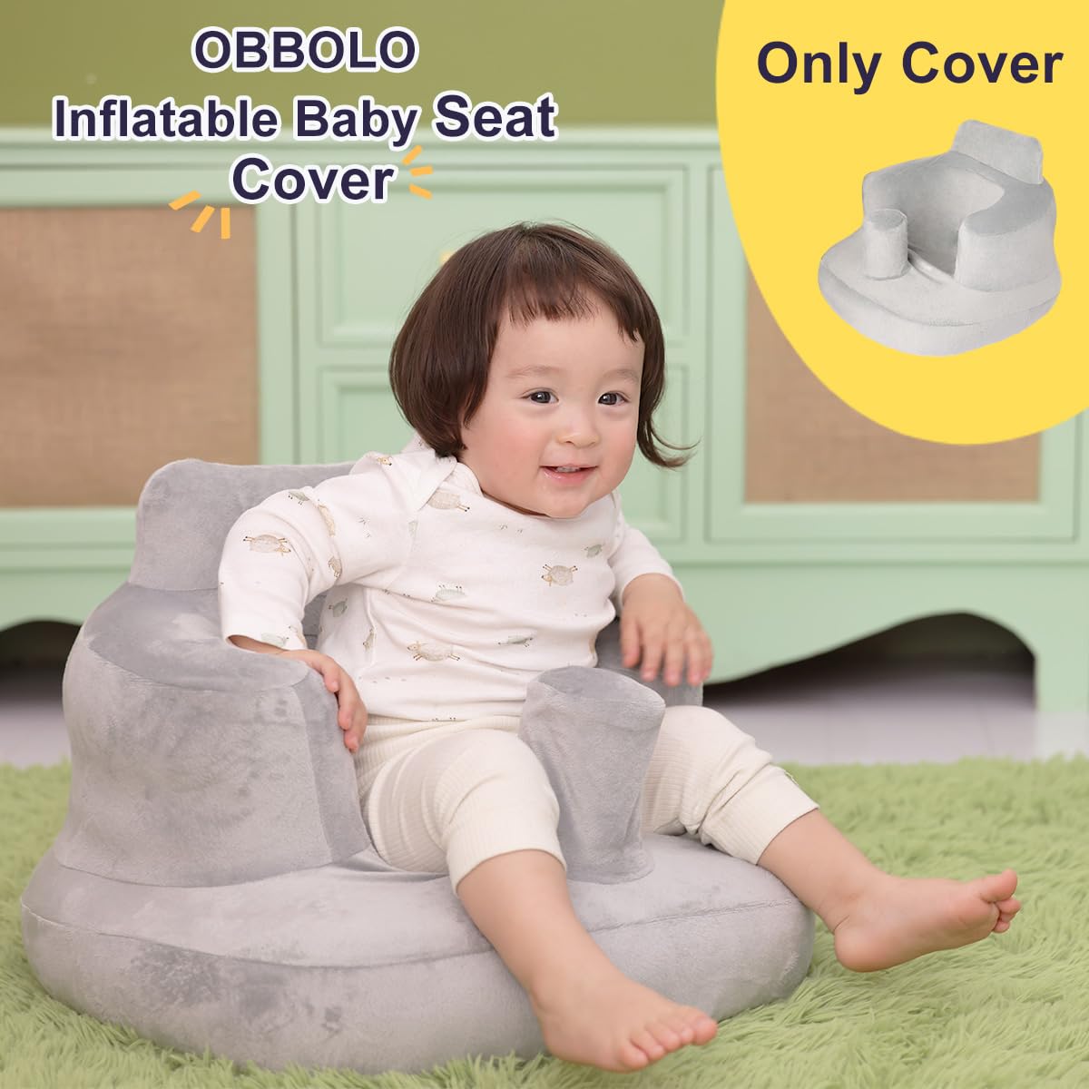 Seat Cover Compatible with Inflatable Baby Seat, Comfortable Seat Cover Fits OBBOLO Inflatable Baby Chair and Similar Sizes (20.8" D x 19.7" W x 14.7" H), Gray Cover Only