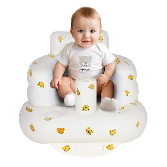 Inflatable Baby Chair, Inflatable Baby Seat for Babies 3 Months and Up, Summer Blow Up Chair with Built in Air Pump, Bumbo Seat for Learning to Sit, Palying, Camping, Tiger