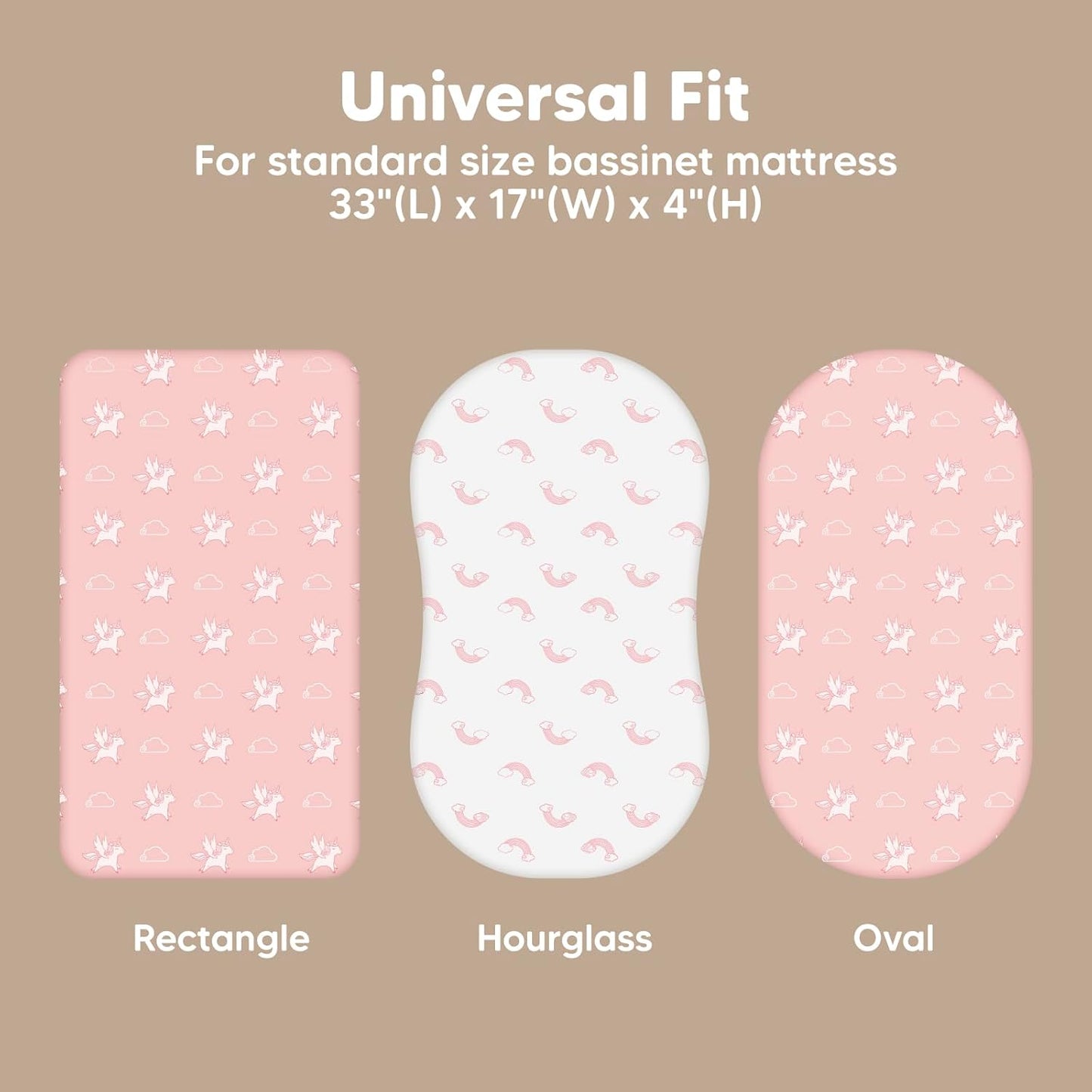 2-Pack Baby Bassinet Sheets Girl, Boy - 33x17 Viscose Derived from Bamboo Bedside Mattress Fitted Bassinet Sheets, Compatible with Halo Bassinest Swivel Sleeper, Baby Delight, Graco(Dreamland)