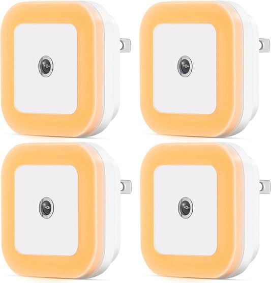 Dimmable LED Night Light with Dusk-to-Dawn Sensor for Nursery, Kids Room, Bedroom, Hallway, Stairs, Bathroom, Kitchen, Warm White, Pack of 4