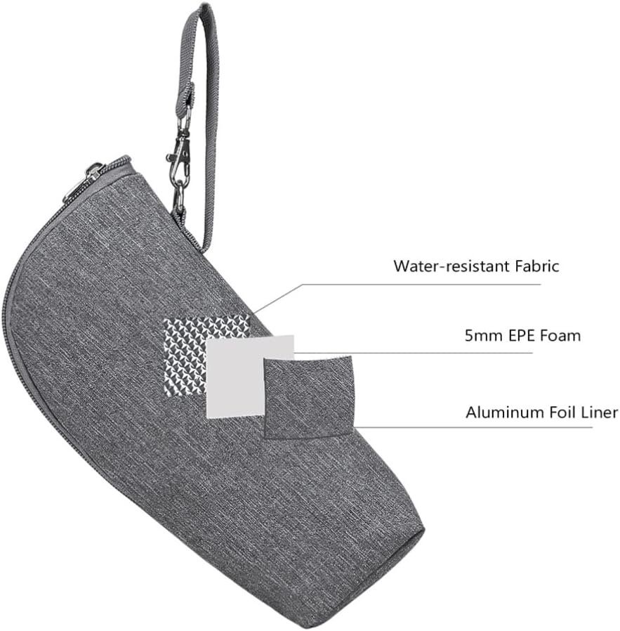 Kisangel Insulated Bottle Cooler Bag for Travel and Daycare Small Oxford Cloth Thermal Bottle Bag with Handle and Zipper Closure Portable Grey