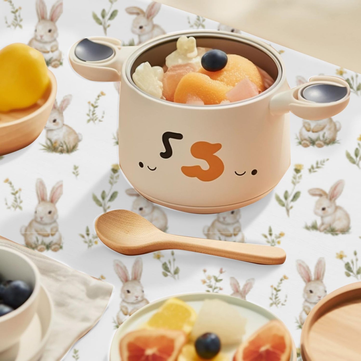 Baby Splat Mat for Under High Chair, 51 x 51 Inch Wipeable Splash Mat，Floor Protector，Wipe-Clean Tablecloth and Playing Mat (Rabbit)