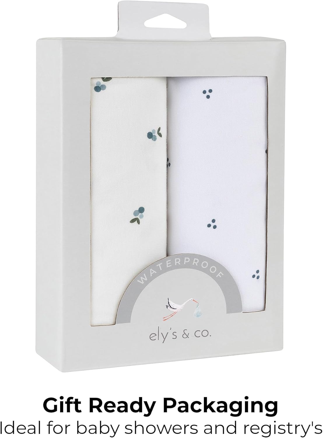Ely's & Co. Patent Pending Waterproof Pack and Play Sheets, 100% Cotton with Waterproof Lining – 2 Pack Fitted Mini Crib Sheet Set, Berry and Cluster Dot (Blue) 38” x 24”