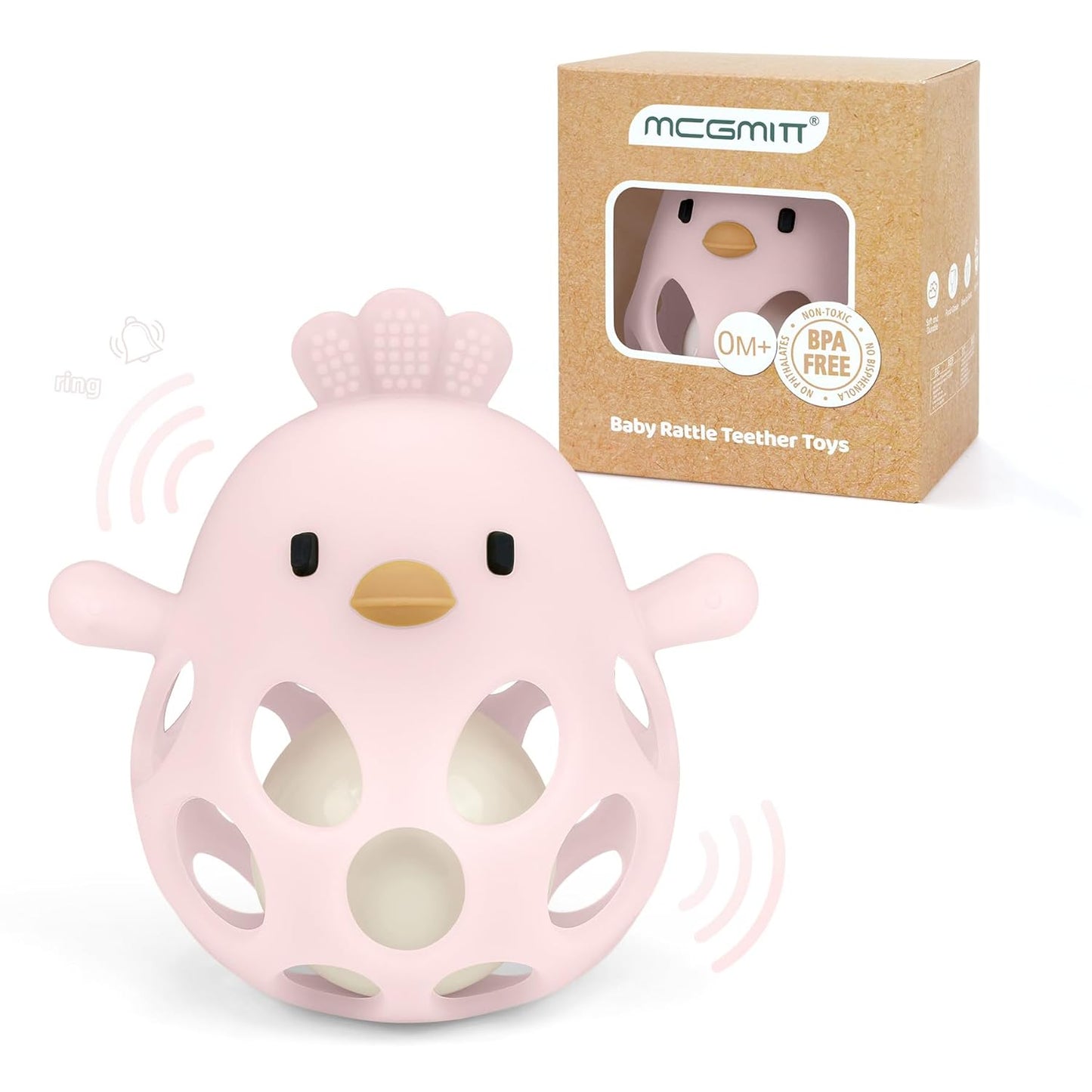 MCGMITT Teethers for Babies 3-6 Months, Easy Grasp Silicone Baby Rattles 0-6 Months, BPA-Free Non Toxic Montessori Infant Toys for Teething Relief, Soft Interactive Infant Car Seat Toys Bath Toys