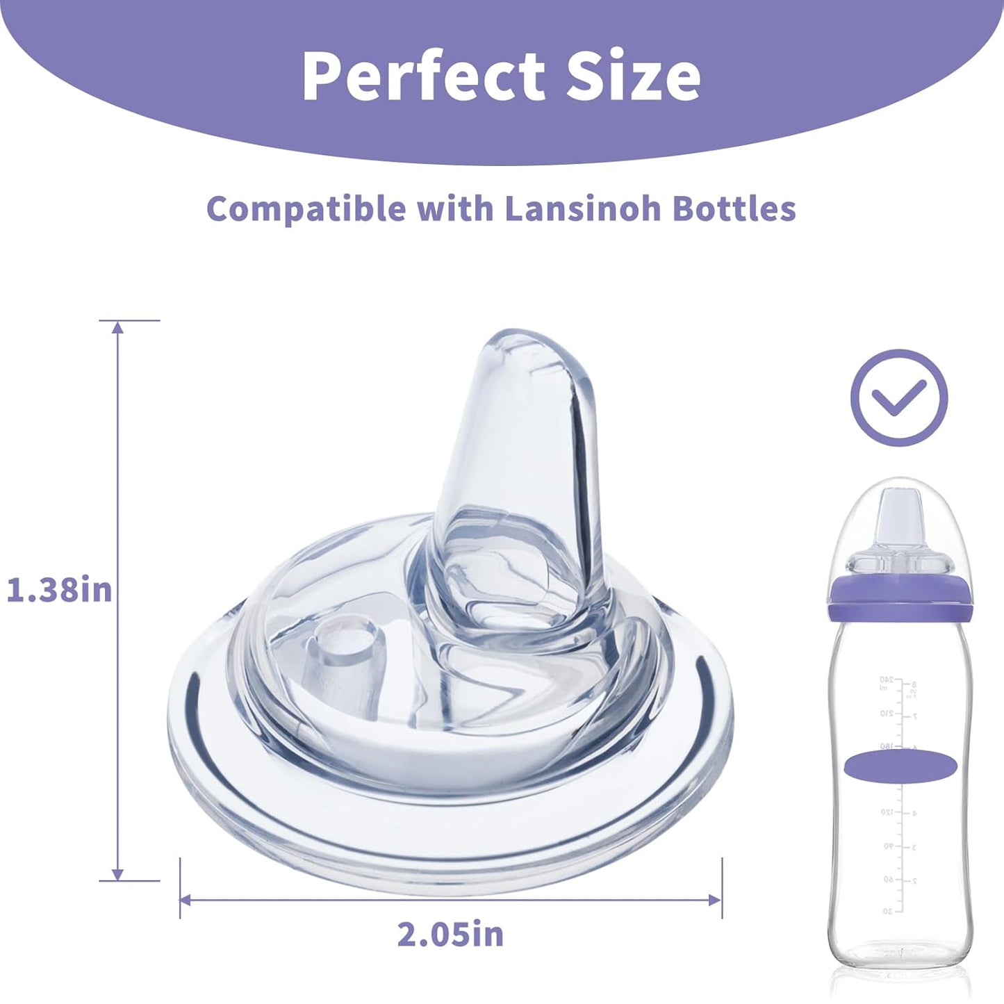 6 Packs Sippy Spout Nipples Compatible with Lansinoh Bottles, Soft Replacement Spout, Clear Silicone Sippy Cup Nipples, Transition from Bottle to Cup, No Spill and Comfortable, Easy to Clean, 6m+