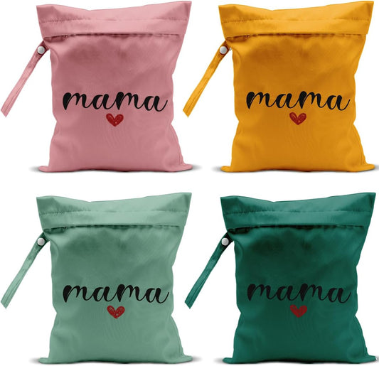 Gifts for New Mom, Mama New Mom Gifts 4 Pack Cute Wet Bag Waterproof Reusable Wet Dry Bag for Swimsuit Clothes Diaper Travel Beach Pool Yoga Toiletries Cruises Birthday Camping Postpartum Christmas