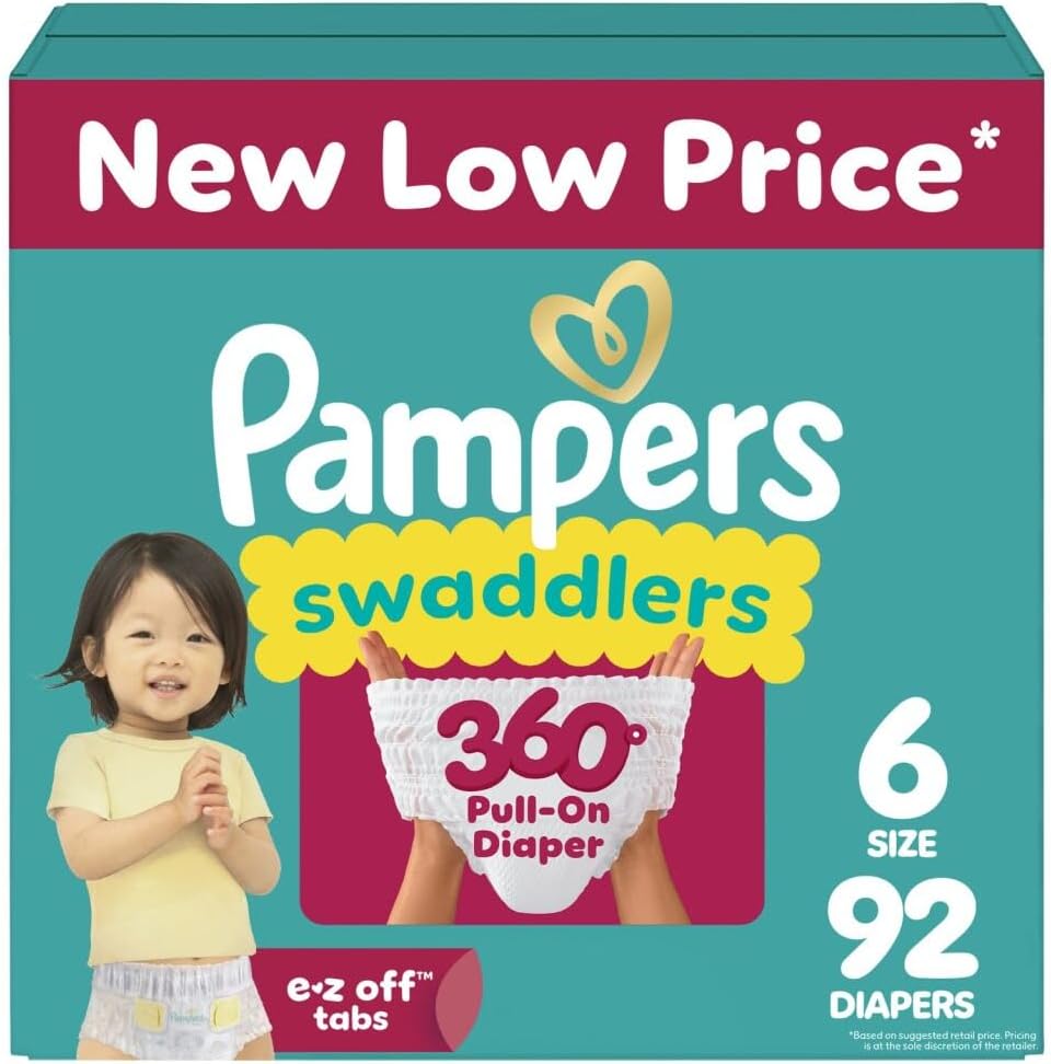 Pampers Diapers - Swaddlers 360° - Size 6, 72 Count, up to 100% Leakproof Comfy Dry Fit, Designed for Easy Changes, Pull On Baby Diaper (Packaging May Vary)