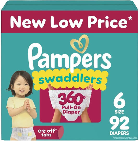 Pampers Diapers - Swaddlers 360° - Size 6, 72 Count, up to 100% Leakproof Comfy Dry Fit, Designed for Easy Changes, Pull On Baby Diaper (Packaging May Vary)