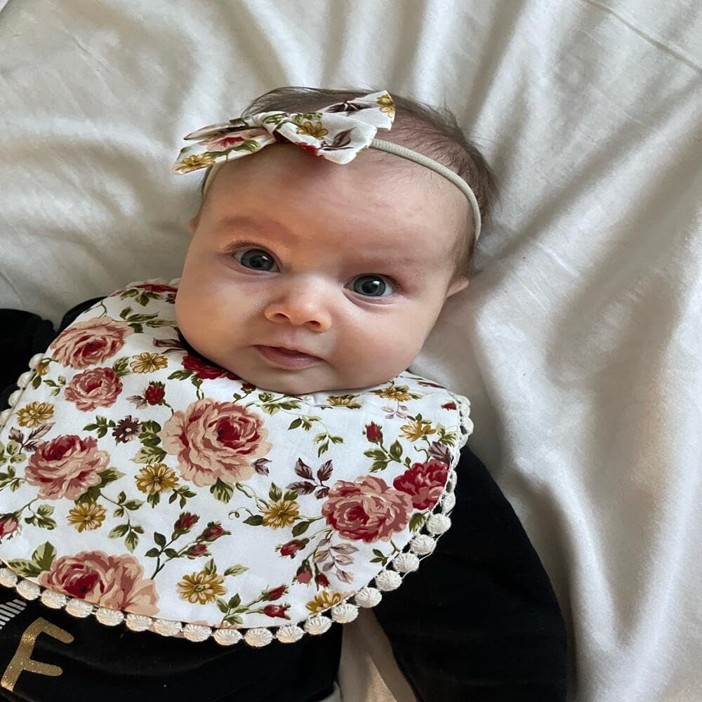 Baby Girls Floral Print Bibs, Reversible Burp Cloth Set for Newborn Infant Toddlers