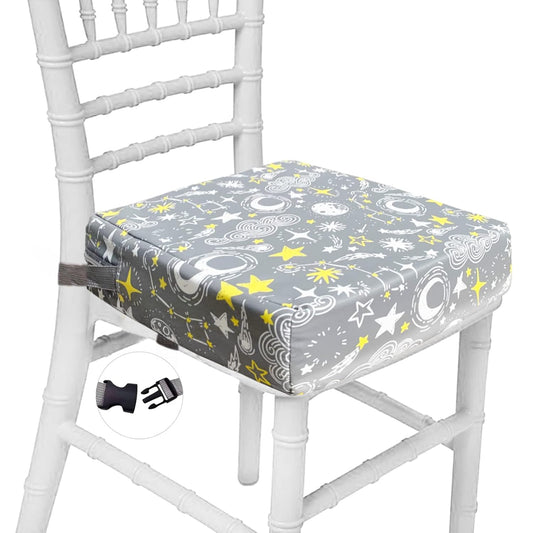 Taeku Booster Seat for Dining Table, Portable Kids Toddler Booster Chair Increasing Cushion Cartoon Seat Pad with 2 Safety Buckles for Kitchen Restaurant (Planet Grey)