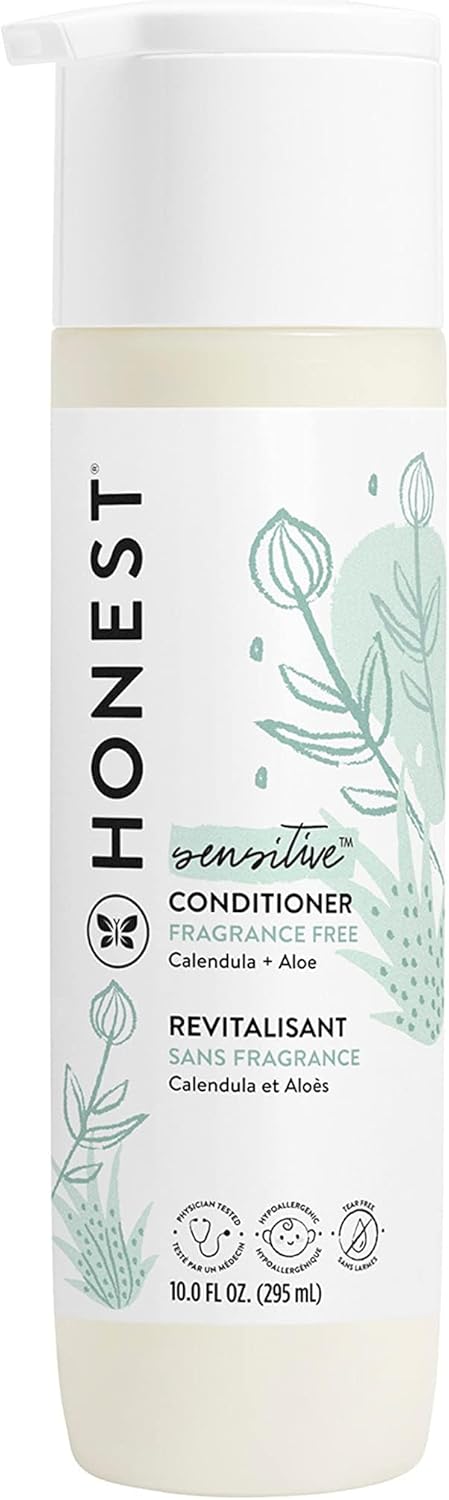 The Honest Company Silicone-Free Conditioner, Gentle Tear-Free Hypoallergenic Baby Hair Care with Naturally Derived Ingredients, Fragrance-Free for Sensitive Skin, 10 fl oz
