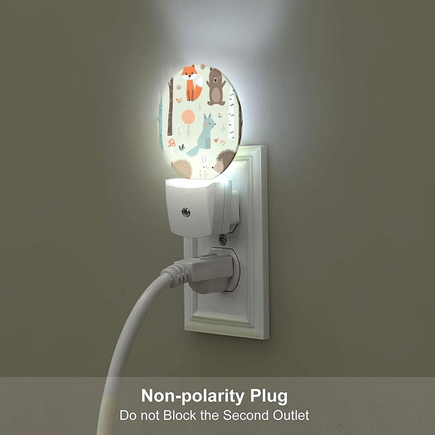 Axayaz Animal Night Light Plug Into Wall Fox Bear Bunny Elk Hedgehog Birds Mushrooms Trees Cartoon Flower Auto Sensor LED Dusk to Dawn Light for Bedroom Staircase